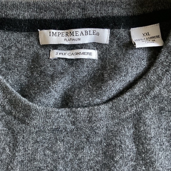 Men’s IMPERMEABLE PLATINUM Gray Cashmere Crewneck Pullover Sweater XXL - Picture 4 of 5
